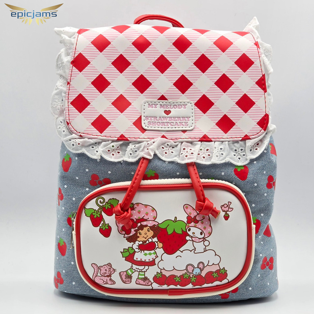 Strawberry Shortcake x My Melody Red BLue Mini Slouch Backpack Bag New